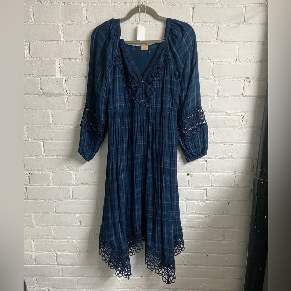 Navy blue plaid prairie dress
